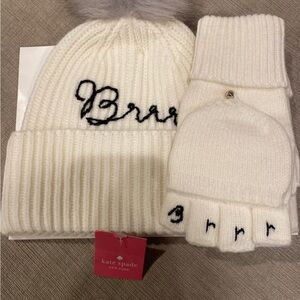 Kate Spade Cream Knit Hat and Glove Set